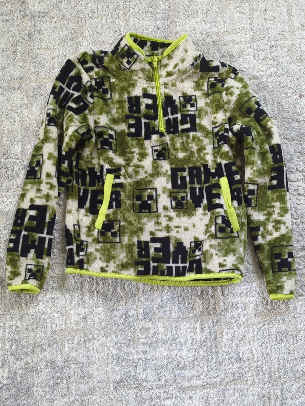 Minecraft Green Camo Half-Zip Fleece Pullover Size XS (6/7)
